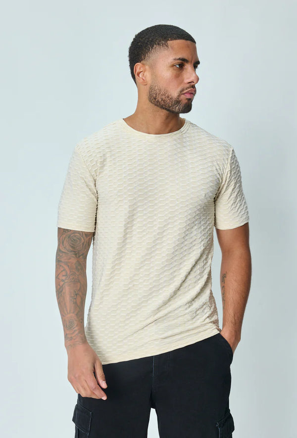 Beige Plain textured short-sleeved t-shirt