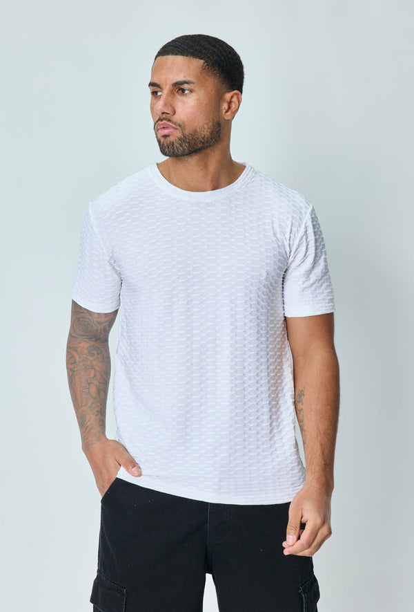 White Plain textured short-sleeved t-shirt