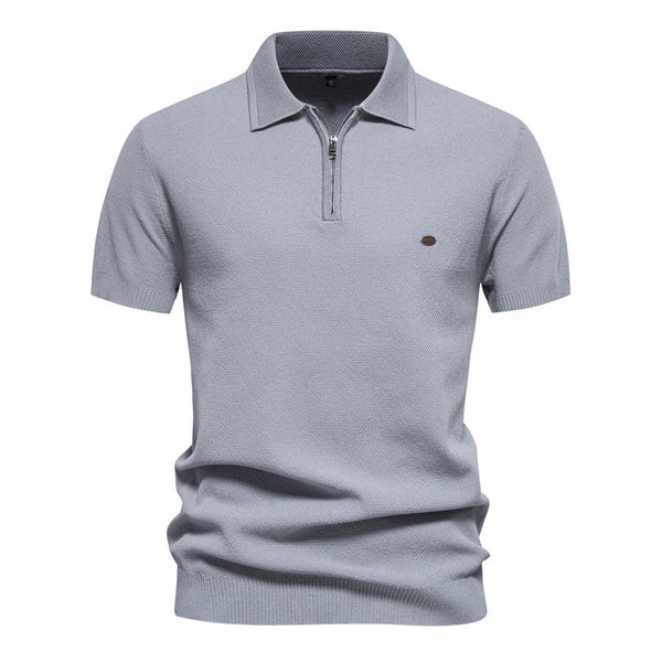 Men's Lapel Knitted Short Sleeve Solid Color Simple