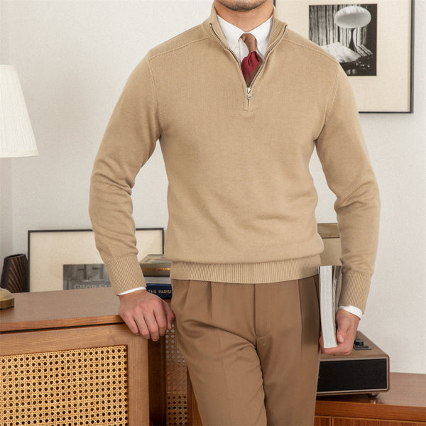 Commuter Slim-fit Stand-up Collar Zipper Wool Sweater