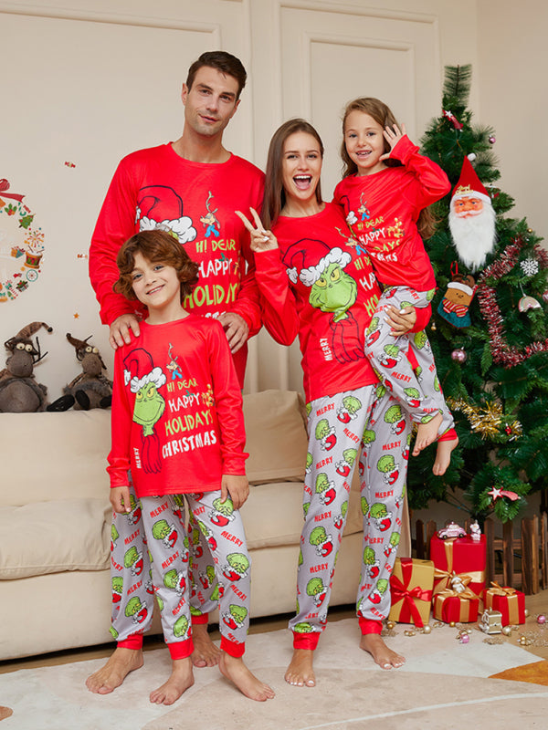 New Christmas new style monster letter print parent-child holiday home wear pajamas set