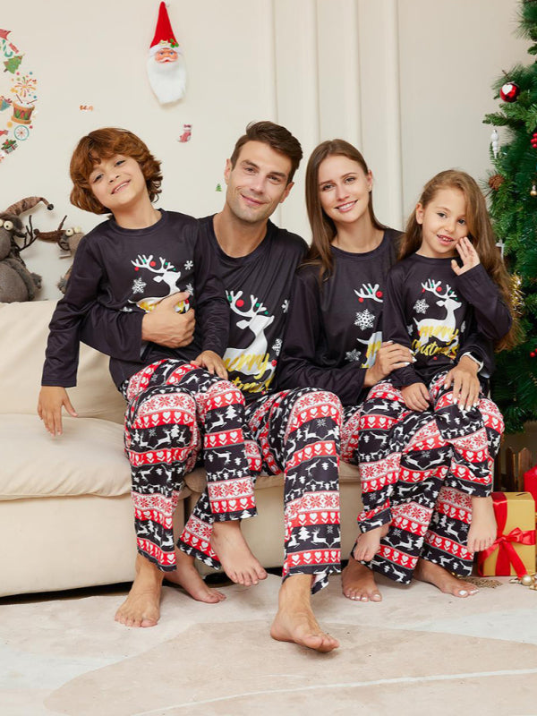 New Christmas Cartoon Elk Letter Round Neck Parent-Child Home Clothes Set Pajamas