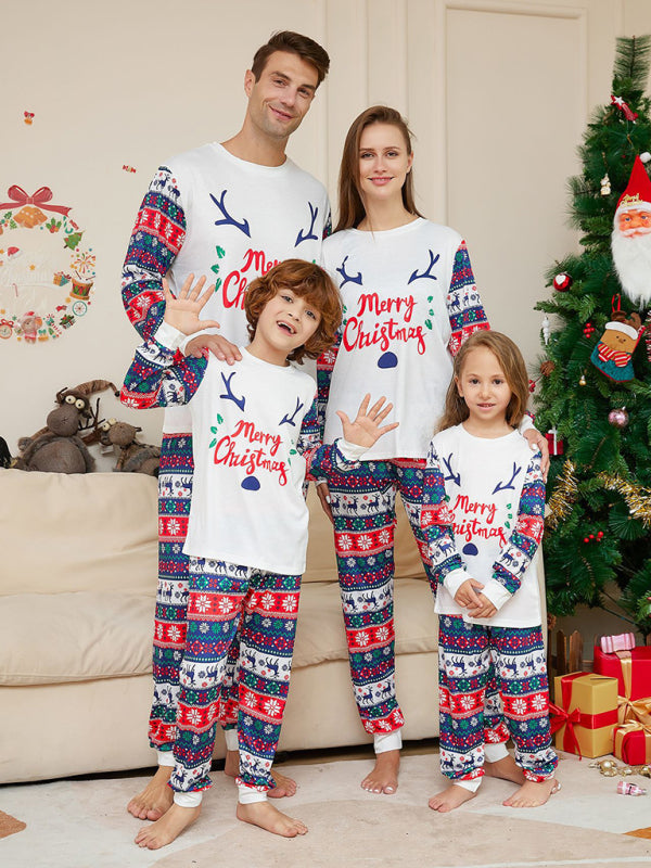 New Christmas Cartoon Letters Home Clothes Deer Antler Print Parent-Child Pajamas Set