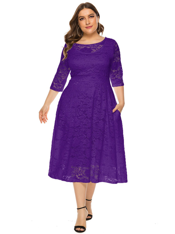 Plus size women's new evening dress bridesmaid dress lace pocket dress