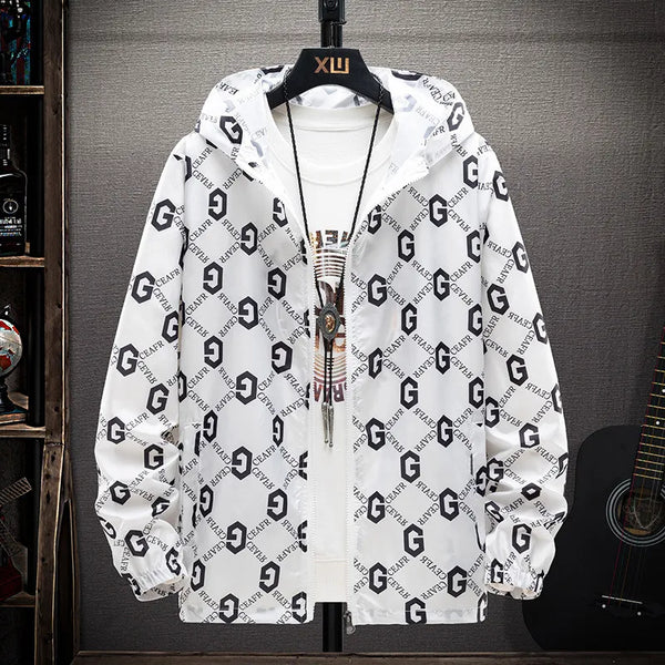 Men Casual Hooded Long-Sleeved Printed Breathable Sunscreen Quick-Drying Jacket