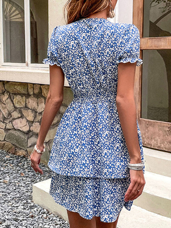 Abito elegante da donna con fiocco blu e nodo alla moda estivo da donna