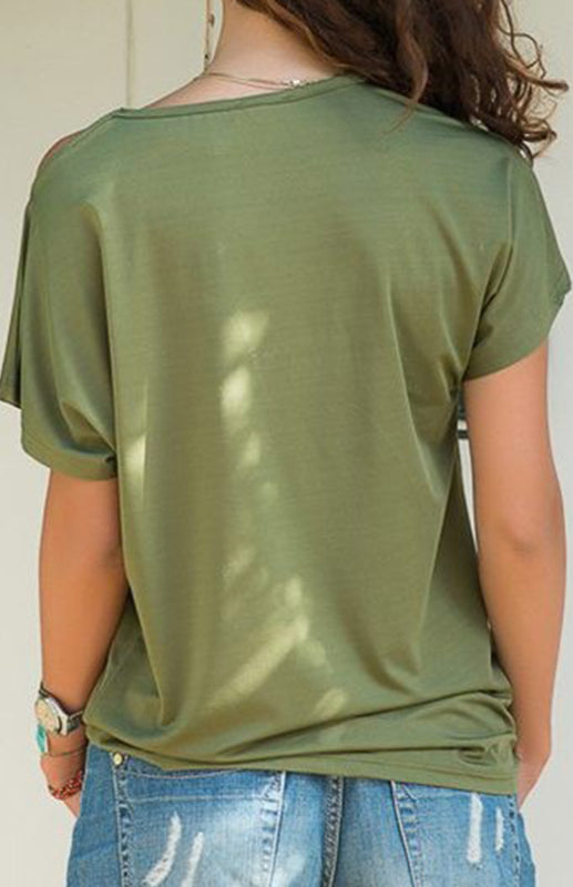 T-shirt a maniche corte irregolare incrociata con spalle oblique casual 