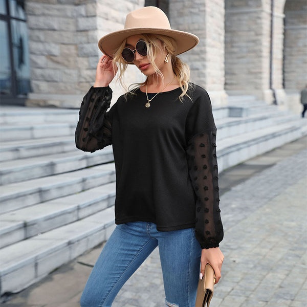 top women's black lace stitching knitted sweater
