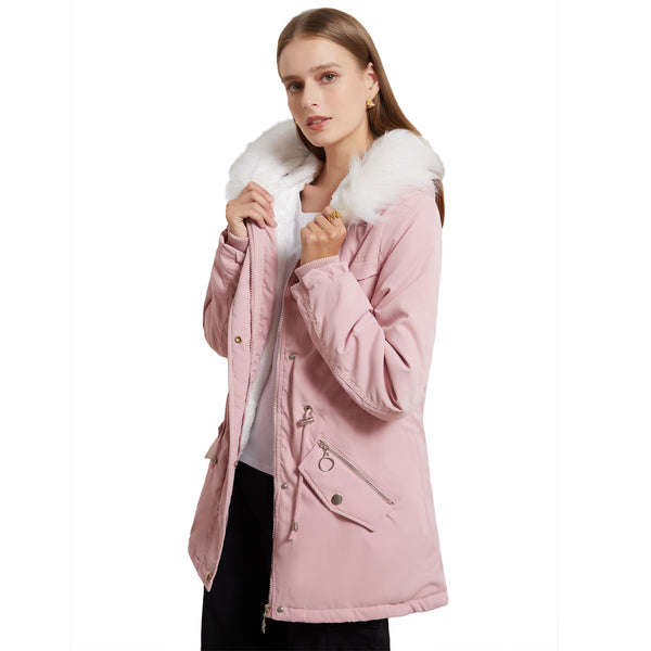 Parka da donna taglie forti cappotto foderato in pile di media lunghezza donna caldo con collo in pelliccia cappotto invernale ampio taglie forti