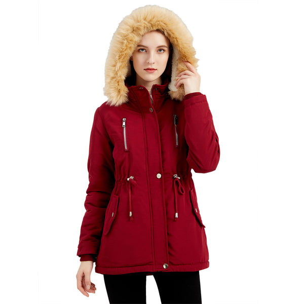Autumn Winter Women Clothing Thick Lambskin Cotton-Padded Coat Women Loose Women Cotton Clothes Removable Hat Fleece Padded Coat