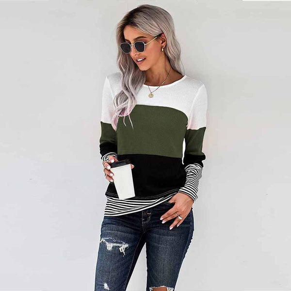 Women's Color-block Layered-look Striped Women's T-shirts