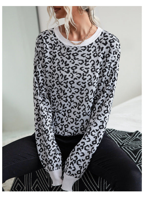 Maglione da donna a maniche lunghe con stampa leopardata 