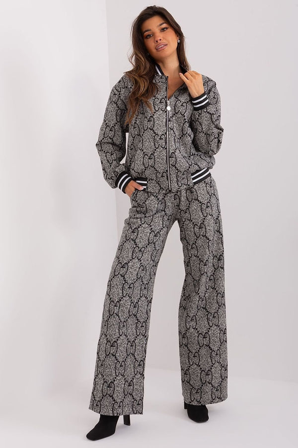 Gray and black women's set with a zippered sweatshirt