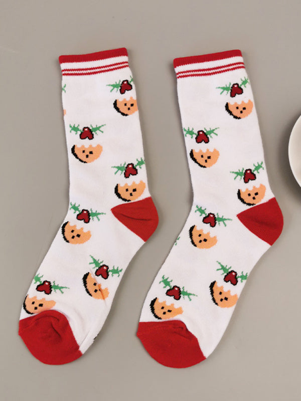 Women's Christmas Color Mid Tube Cotton Socks