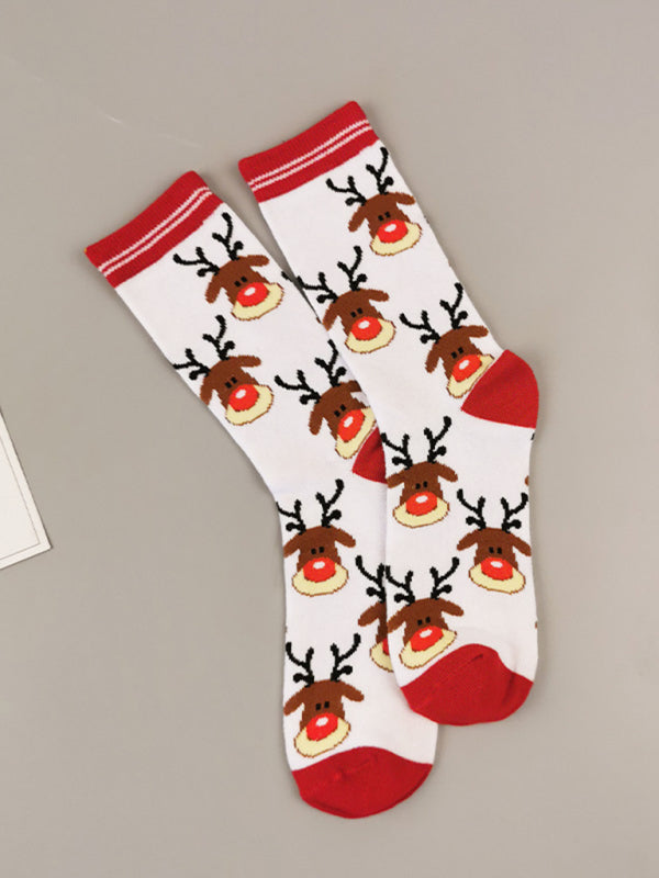 Women's Christmas Color Mid Tube Cotton Socks