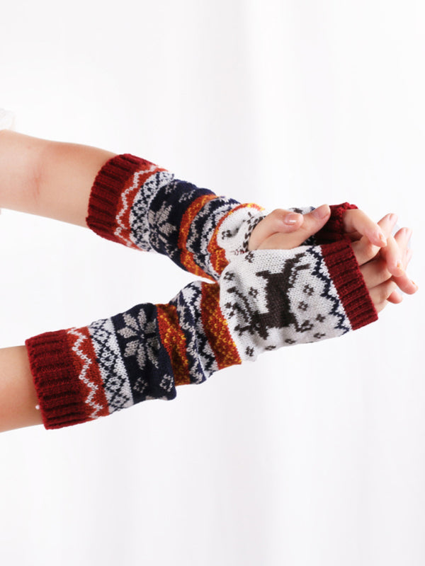 Women's Warm Knitted Cartoon Christmas Gloves
