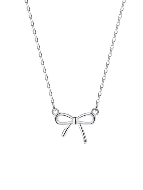 New 925 sterling silver simple and sweet clavicle bow necklace