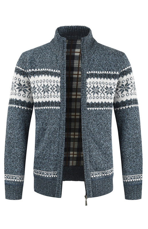 Men's New Sweater Cardigan Colorblock Standing Collar Sweater