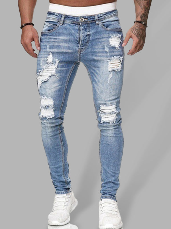 Jeans skinny slim strappati alla moda da uomo 