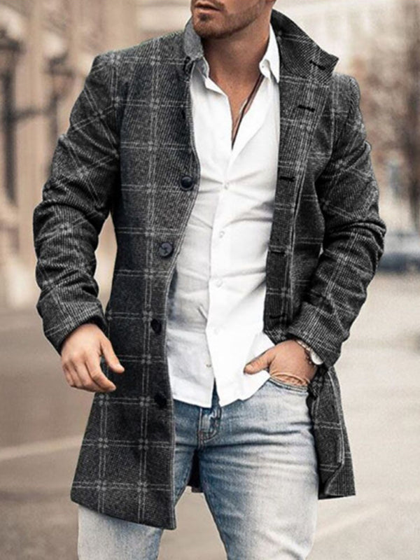 Nuovo cappotto casual da uomo con tasca di media lunghezza con colletto rialzato in lana 