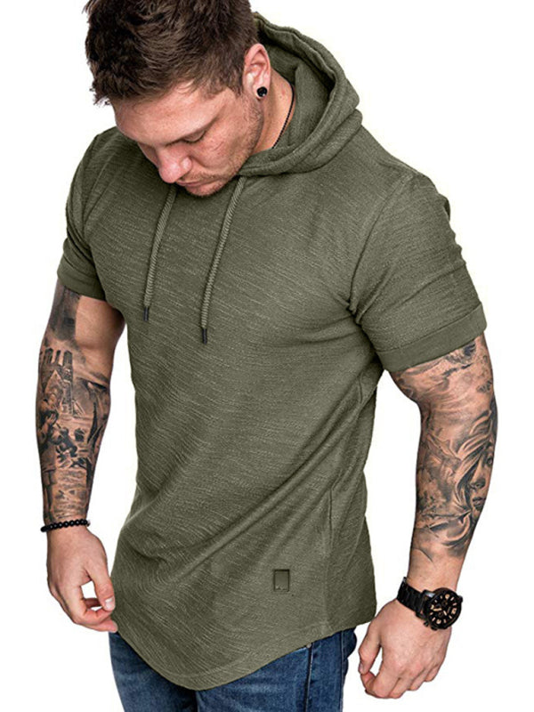 T-shirt da uomo a maniche corte sportiva maglione casual con cappuccio da uomo 