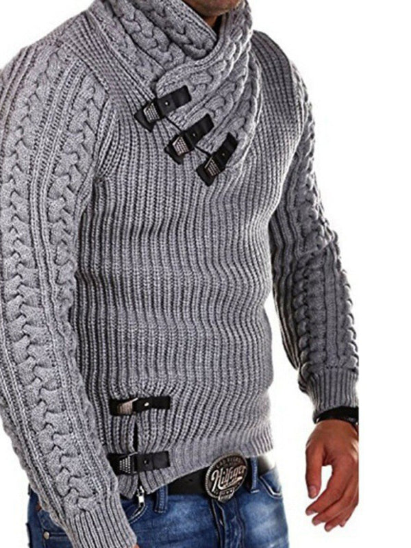 Nuovo maglione da uomo maglione pullover con bottoni in pelle a maniche lunghe 