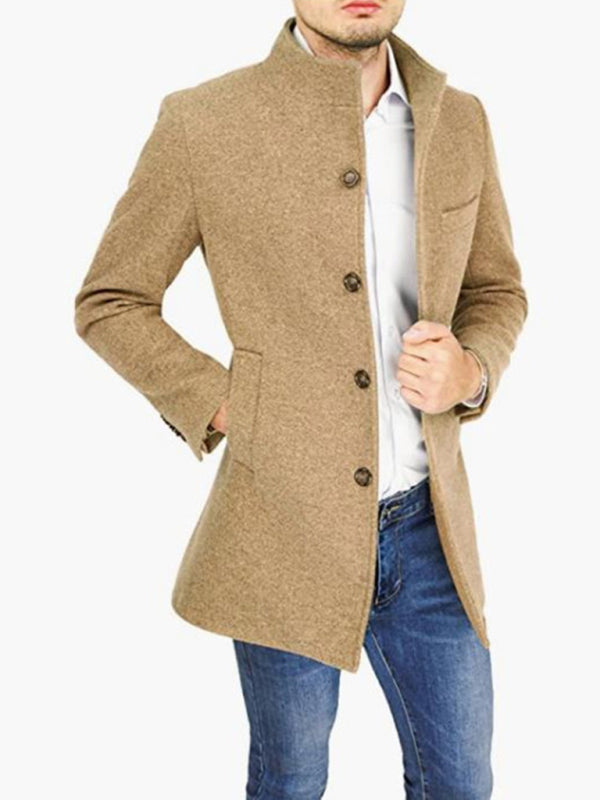 Cappotto slim da uomo in lana con colletto rialzato 