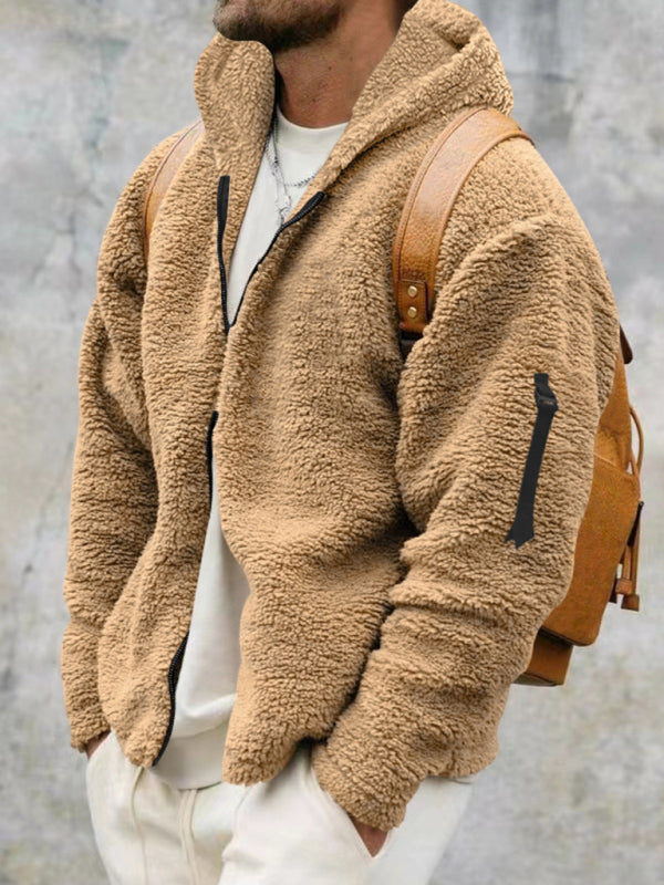 Men's warm jacket, loose hooded casual jacket