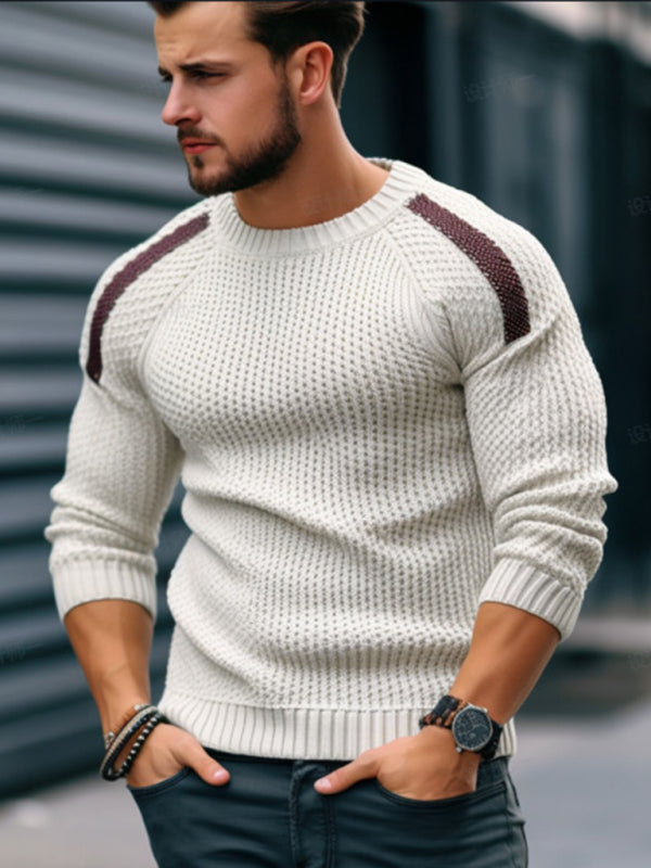 Maglione lavorato a maglia a maniche lunghe a maniche lunghe in colore a contrasto con spalla moda casual da uomo 