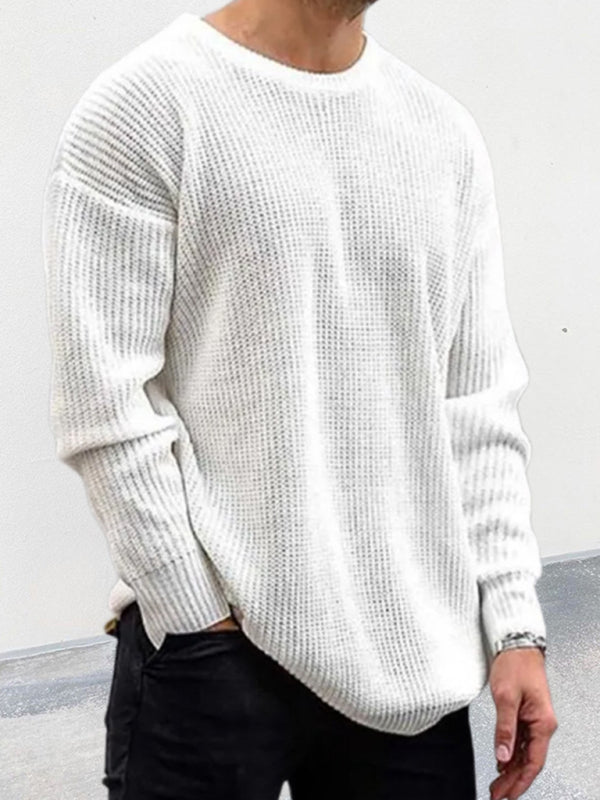 Nuovo maglione pullover da uomo a maniche lunghe girocollo tinta unita 