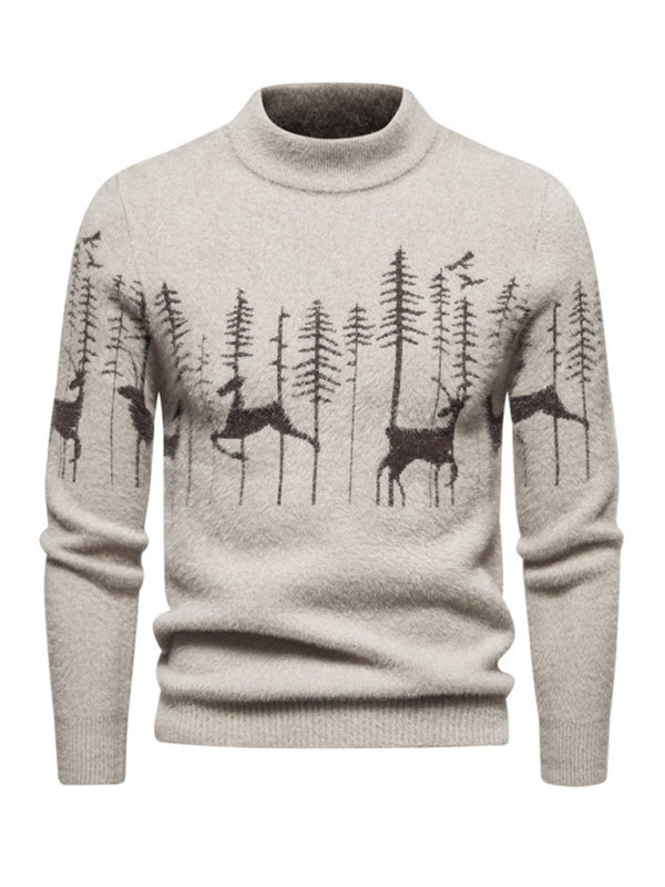 Camicia da uomo slim con fondo girocollo pullover maglione lavorato a maglia con cervo natalizio 
