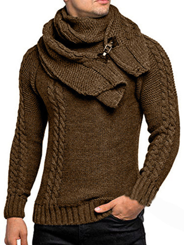 Maglione lavorato a maglia twist in tinta unita con sciarpa alla moda da uomo 