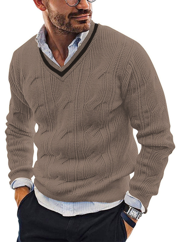 Maglione lavorato a maglia a maniche lunghe slim fit con scollo a V alla moda da uomo 