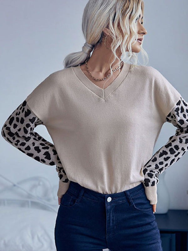 Top in maglione a maniche lunghe da donna con inserti con stampa animalier 