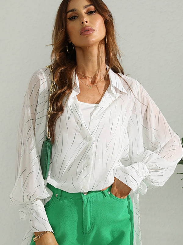 Women’s Lightweight Sheer Collared Button Down Blouse With Minimalistic Design