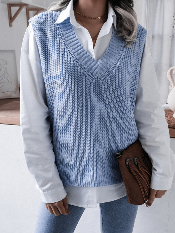 Gilet maglione casual a maglia larga con scollo a V da donna 