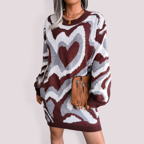 Women’s Graphic Funky Heart Loose Fit Knit Mini Dress
