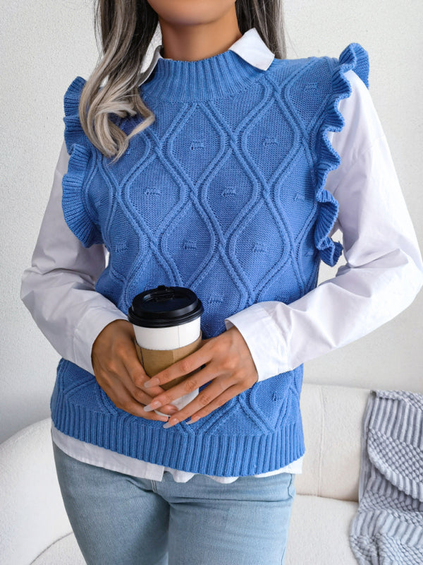 Maglione da donna con gilet lavorato a maglia a rombi con lato fungo 