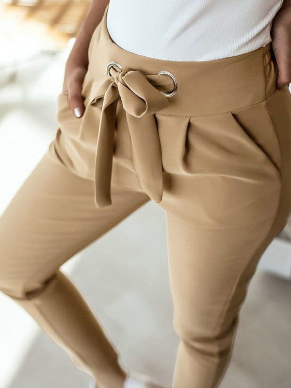 Women's Solid Color Bow Tie Waist Joggers