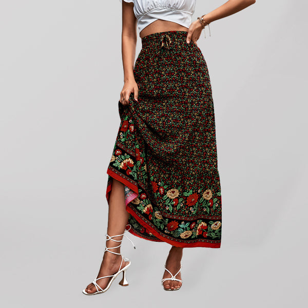 New casual holiday high waist floral long skirt