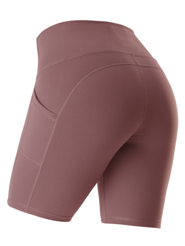 Pantaloncini da yoga per ciclismo con sollevamento dell'anca a vita alta, tasca sportiva a cinque punti con cuciture da donna 