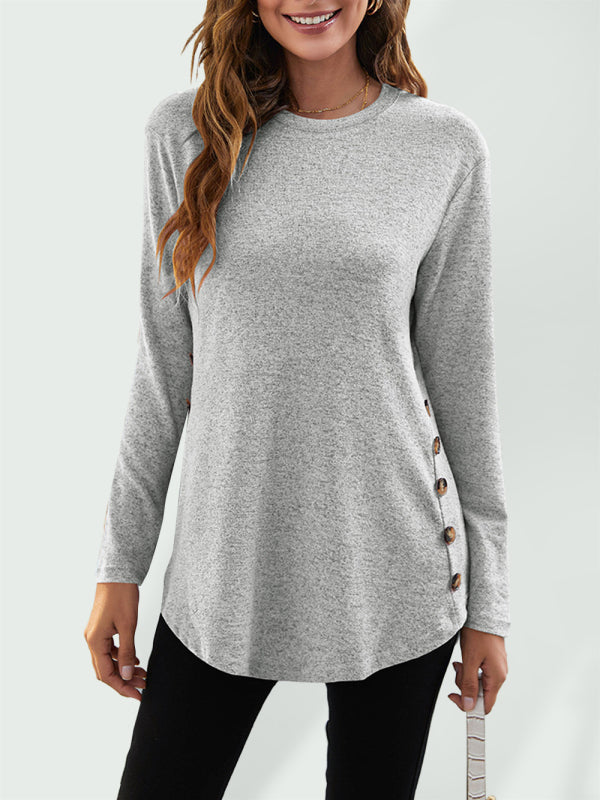 T-shirt da donna in maglia a trecce con spalla cadente e dettagli in tinta unita con bottoni 