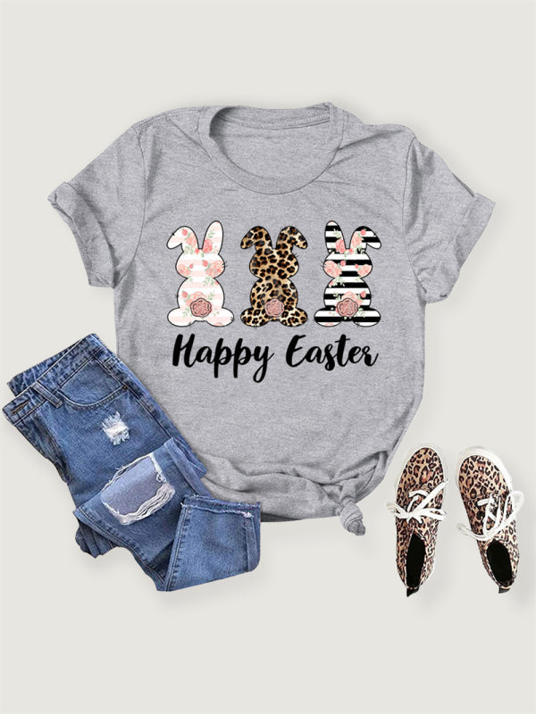 T-shirt da donna con stampa grafica Happy Easter Bunny 
