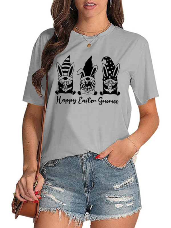 T-shirt a maniche corte con stampa grafica di conigli pasquali da donna 