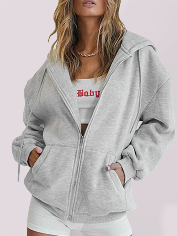 Casual hooded thickened zipper cardigan sweater