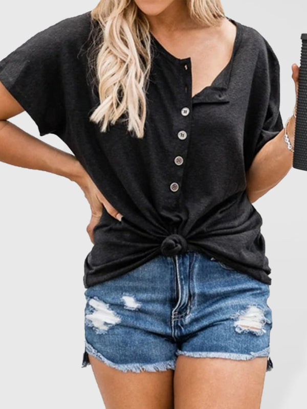 Women's Fashion Irregular Hem Button Short Sleeve T-Shirt