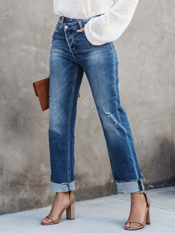 Jeans incrociati con patta asimmetrica da donna 