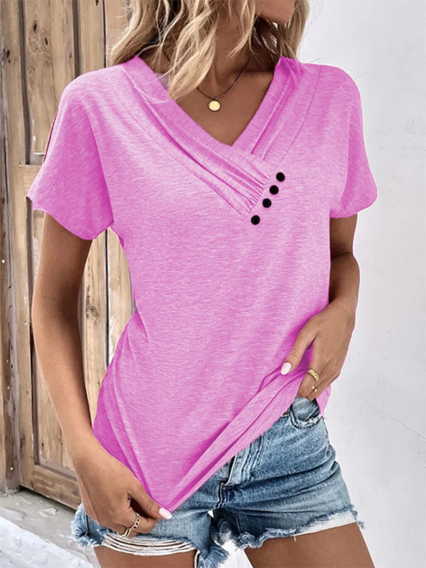 New casual vacation comfortable loose collar short-sleeved T-shirt sweater button top