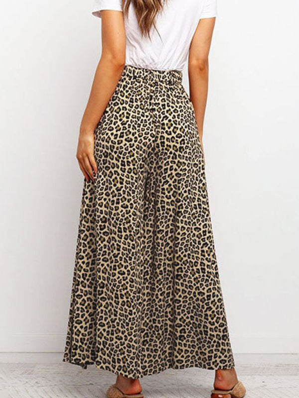 Pantaloni larghi con stampa leopardata alla moda casual da donna 