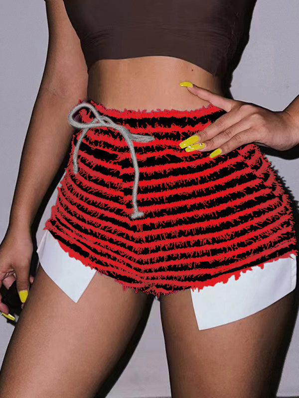 Women's Fashion Texture Stripe Suspenders Hip Lifting Shorts